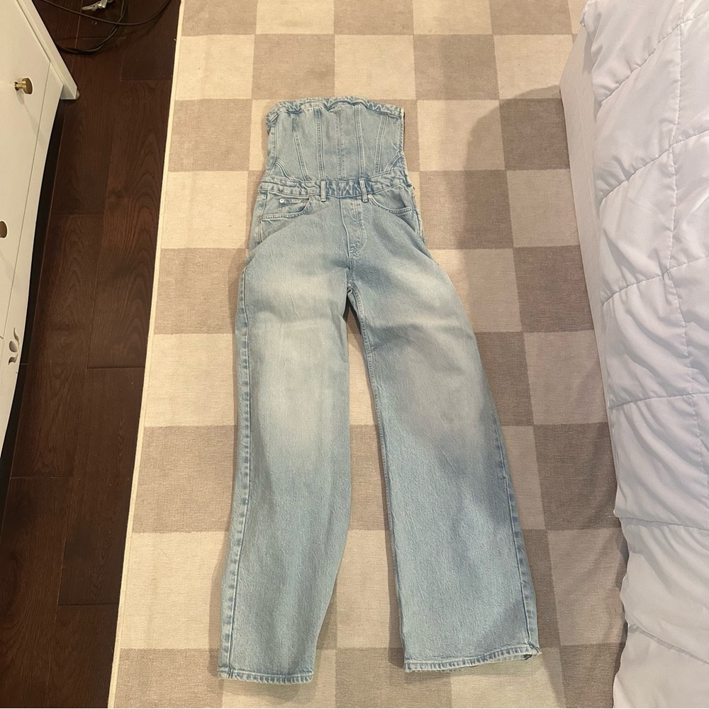 Zara Strapless Denim Jumpsuit